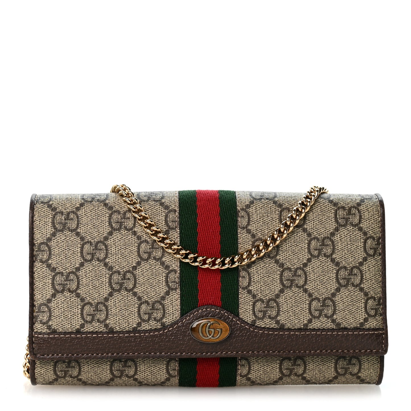 GG Supreme Monogram Web Ophidia Wallet On Chain Brown