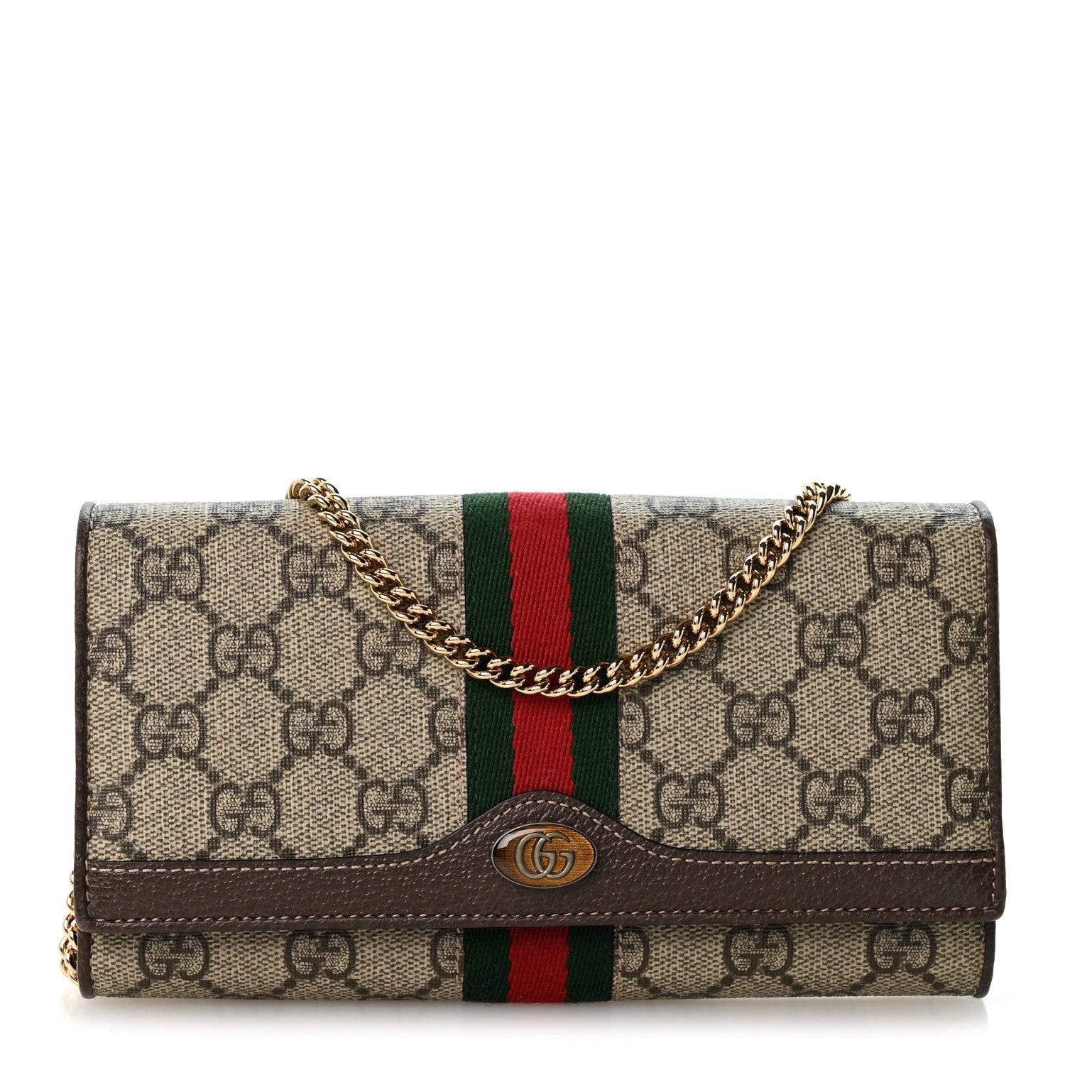 Gucci GG Supreme Monogram Web Ophidia Wallet On Chain Brown 1 of 13