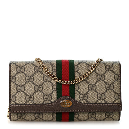 Gucci GG Supreme Monogram Web Ophidia Wallet On Chain Brown 1 of 13