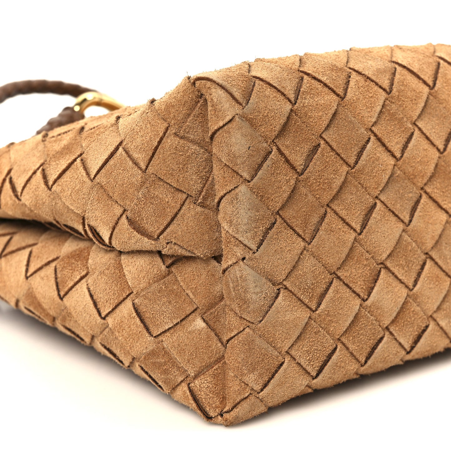 Suede Intrecciato Small Andiamo Shoulder Bag Amber