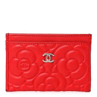Chanel Lambskin Camellia Embossed Card Holder Red 1 of 14