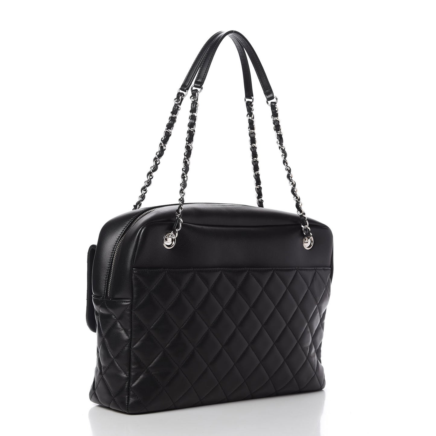 Lambskin Quilted Bowler Flap Shoulder Bag Black