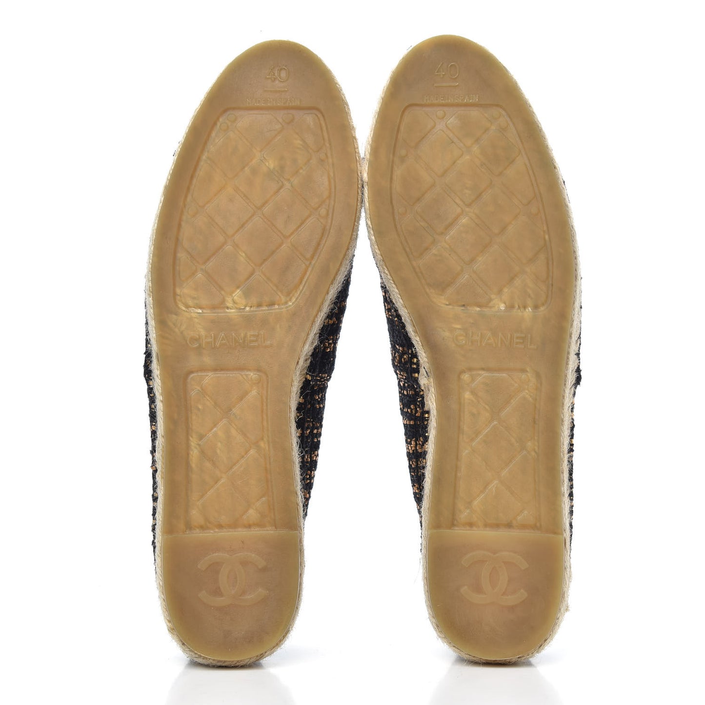 Metallic Tweed Grosgrain CC Espadrilles 40 Black Gold
