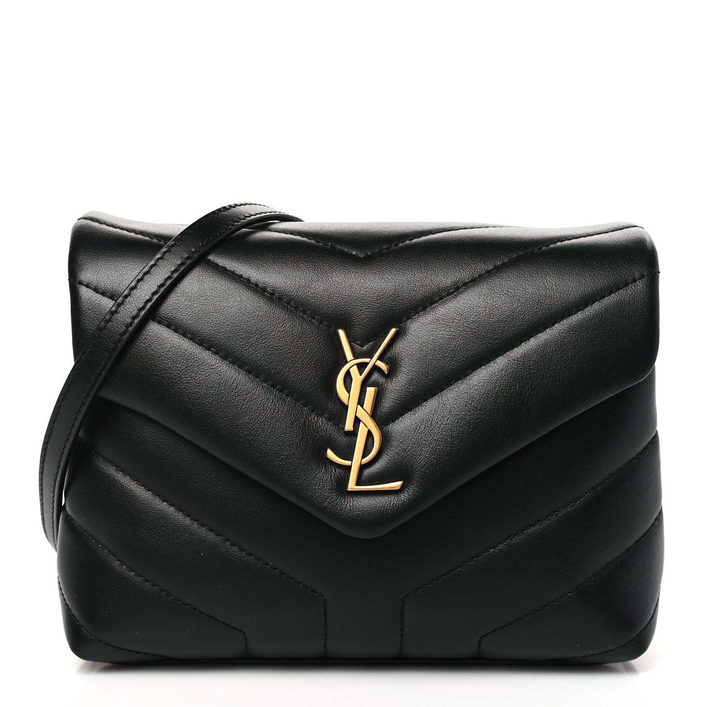 SAINT LAURENT Calfskin Y Quilted Monogram Toy Loulou Crossbody Bag Black