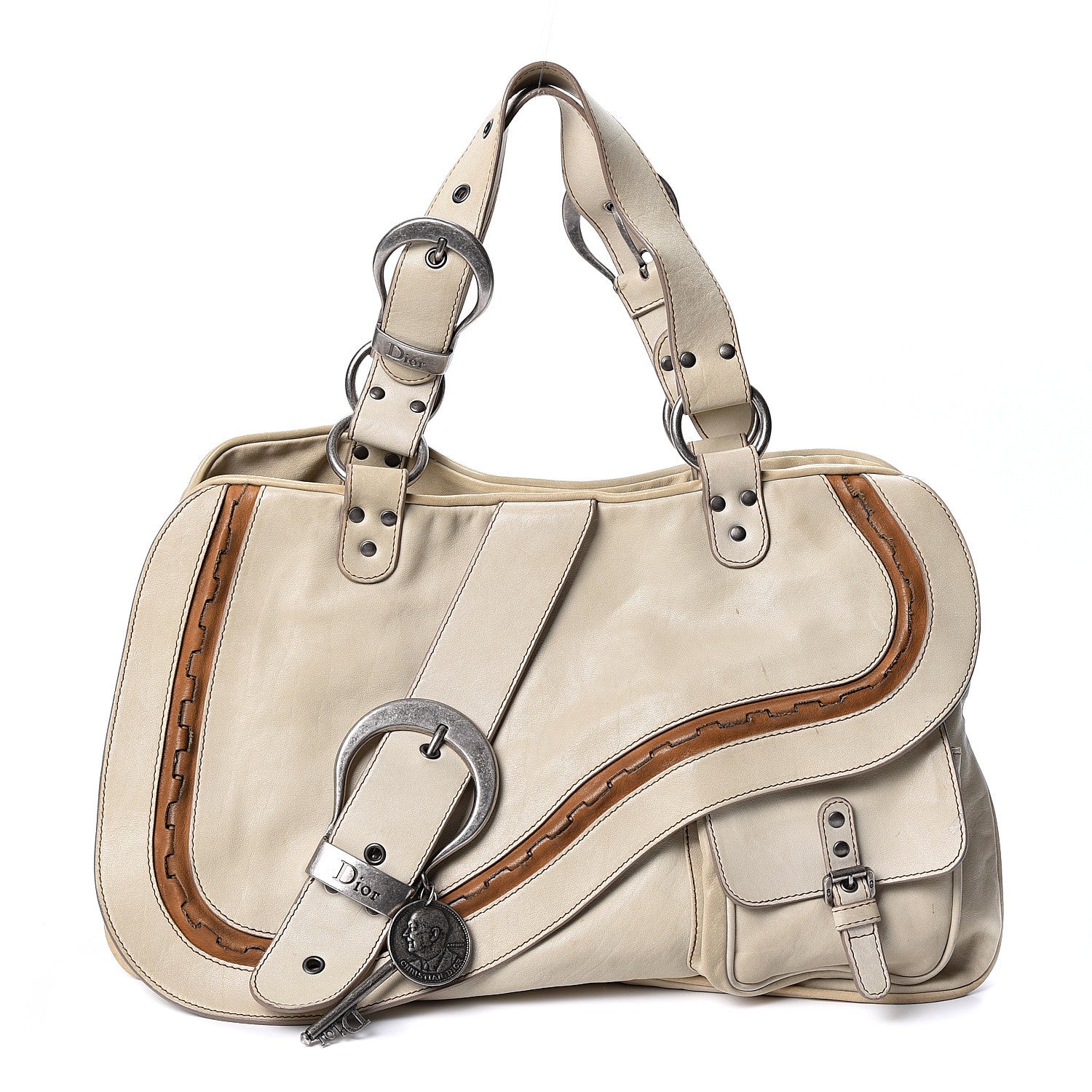 Christian Dior Calfskin Medium Gaucho Double Saddle Bag Ivory 1 of 12
