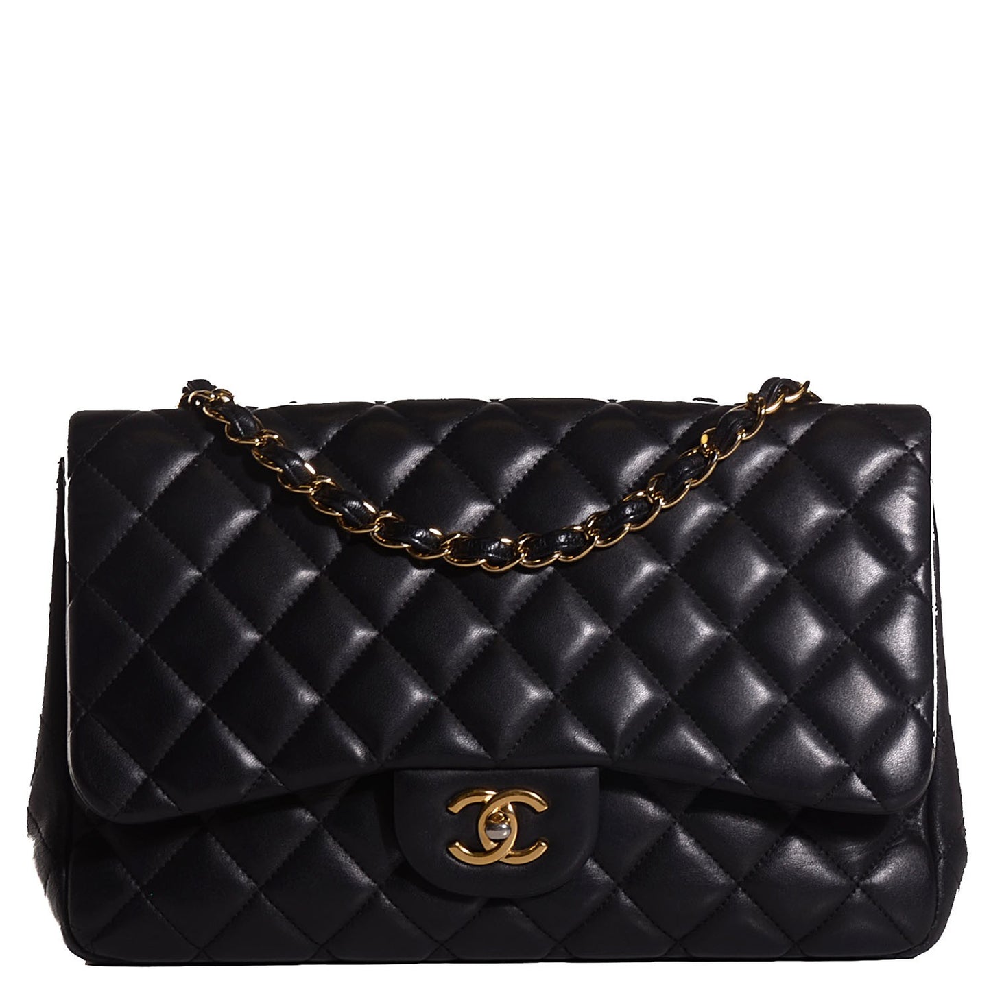 Lambskin Quilted Jumbo Single Flap Black