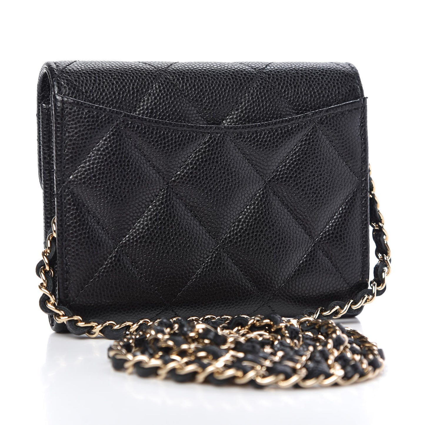 Caviar Quilted Flap Card Holder On Chain Black