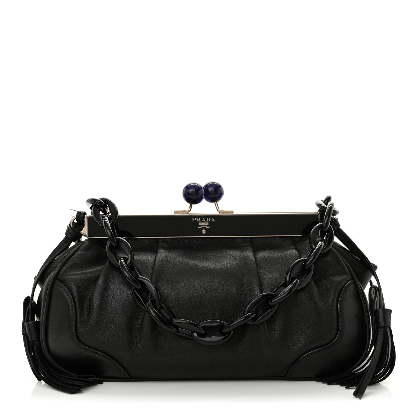 Nappa Kisslock Small Frame Shoulder Bag Black