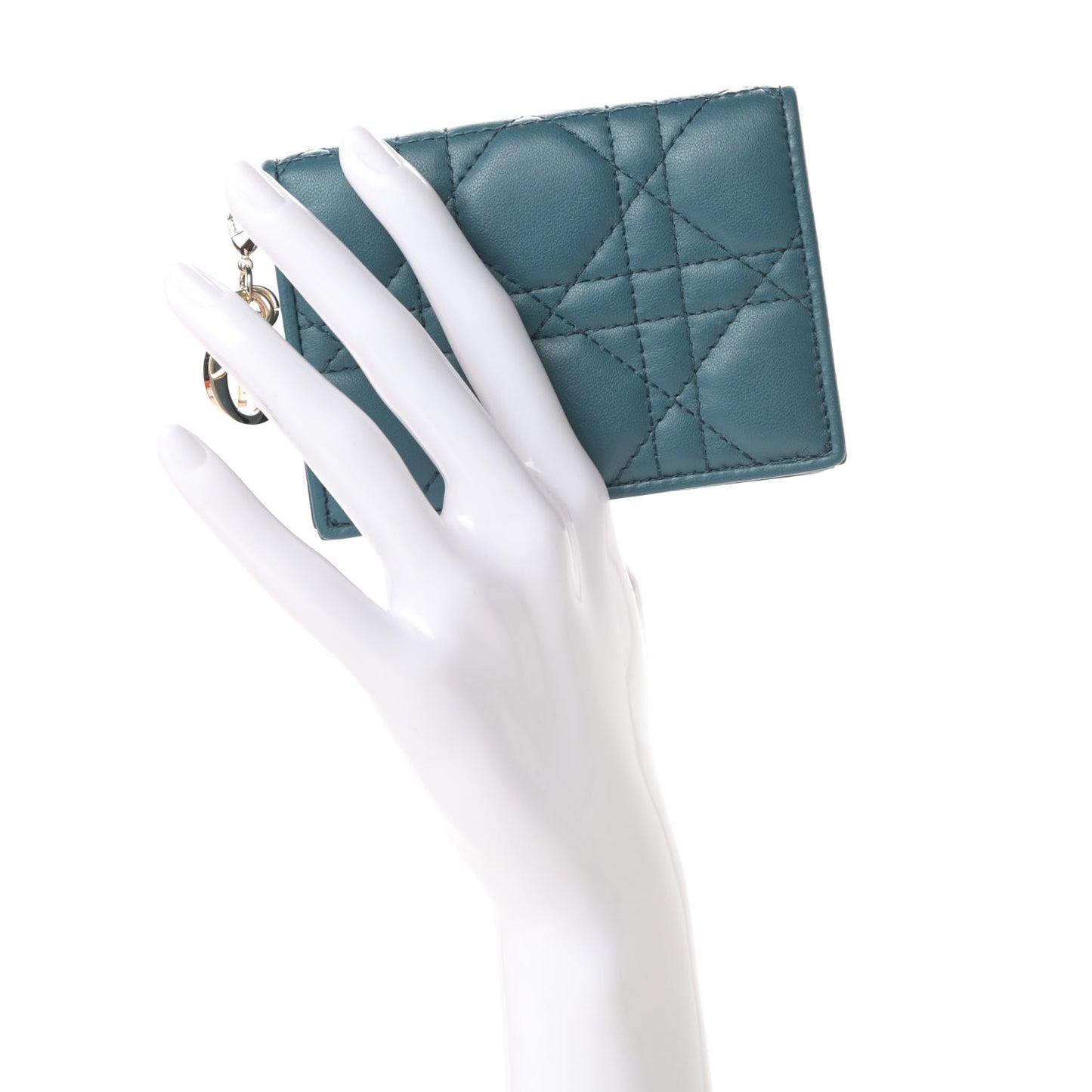 Lambskin Cannage Small Lady Dior Flap Card Holder Deep Ocean