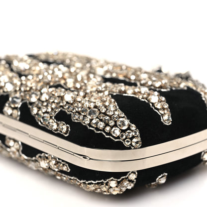 Alexander McQueen Suede Crystal Skull Knuckle Chain Box Clutch Black 10 of 10