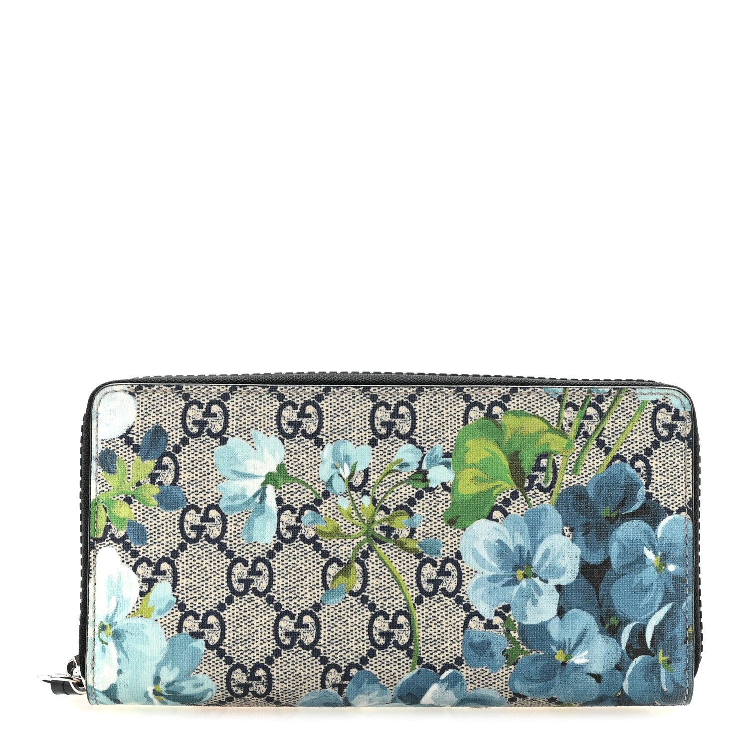 Gucci GG Supreme Monogram Blooms Zip Around Wallet Blue 1 of 14