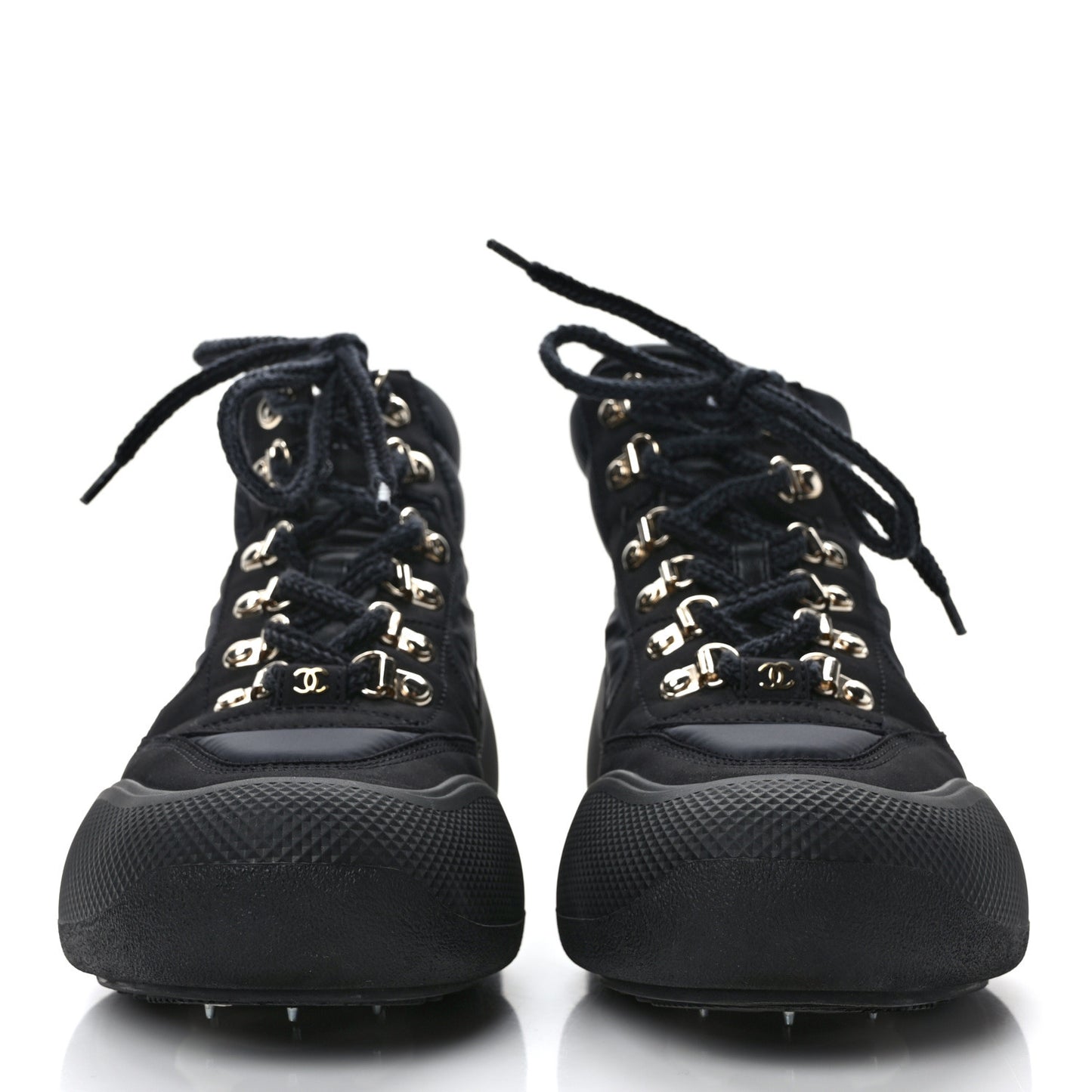 Calfskin Nylon CC Lace Up Ankle Snow Boots 36.5 Black