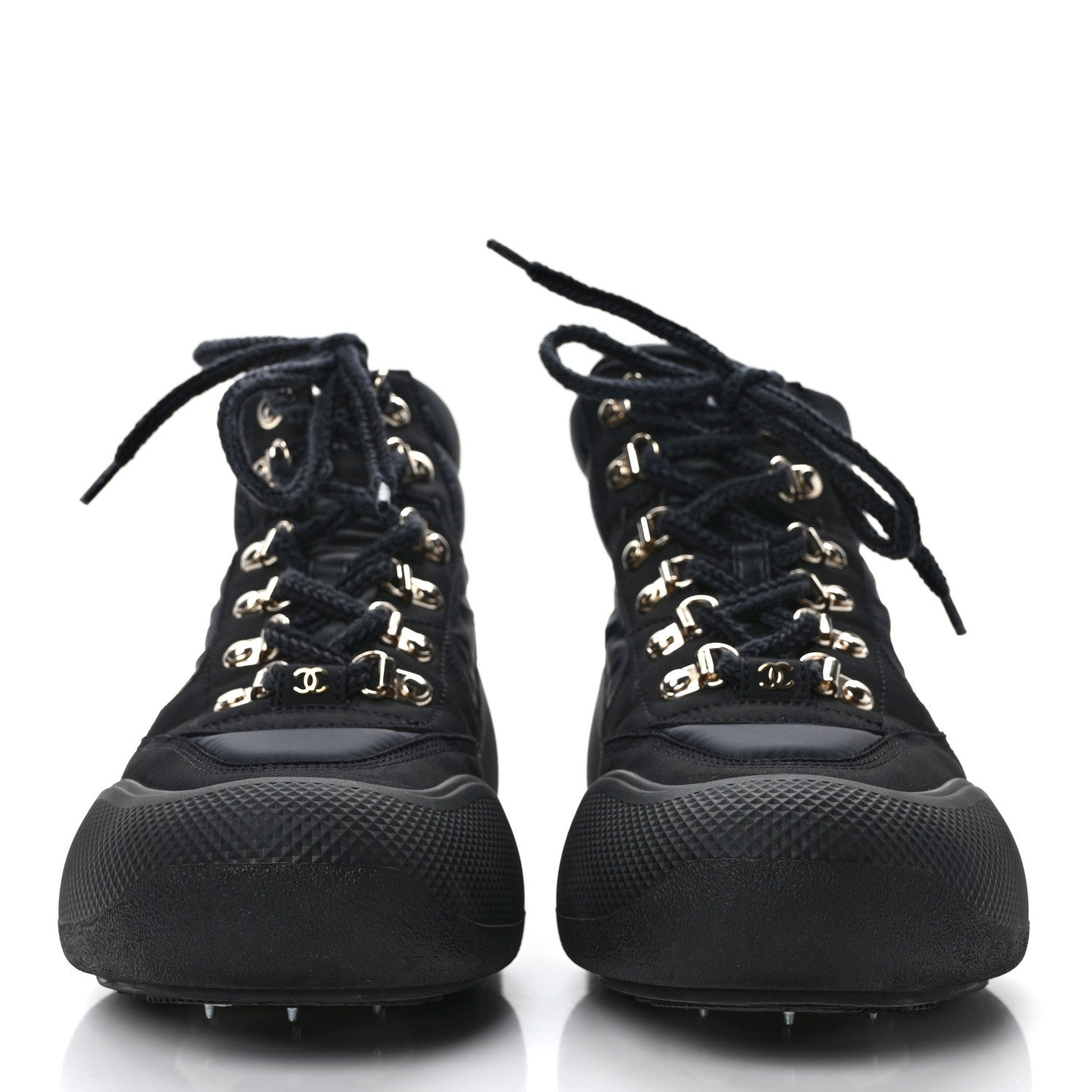 Chanel Calfskin Nylon CC Lace Up Ankle Snow Boots 36.5 Black 2 of 9