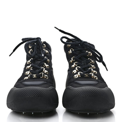 Chanel Calfskin Nylon CC Lace Up Ankle Snow Boots 36.5 Black 2 of 9