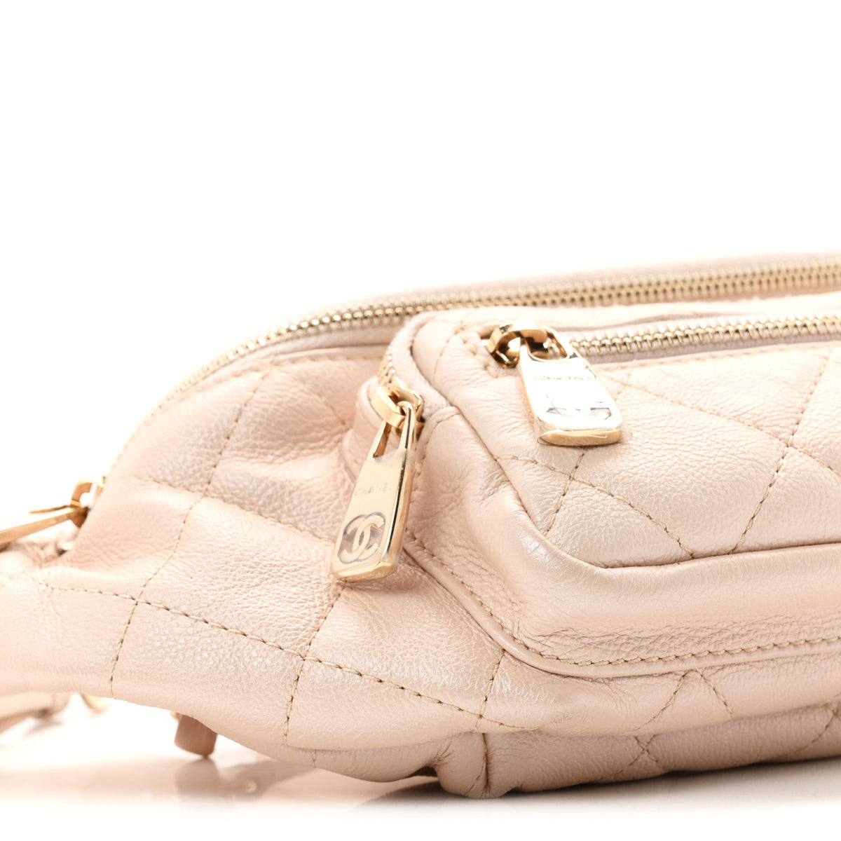 Iridescent Calfskin Quilted All About Waist Belt Bag Beige