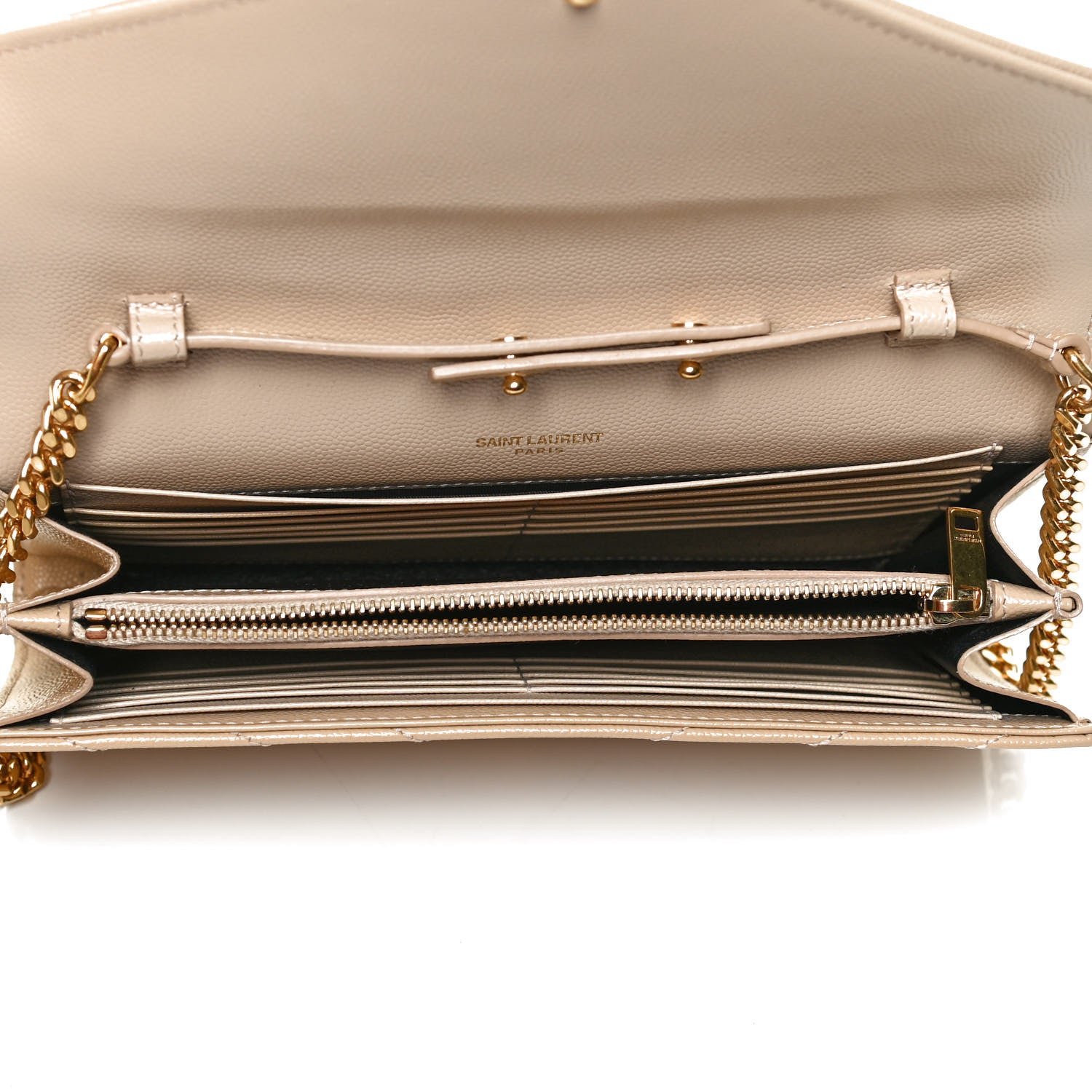 Saint Laurent Grain De Poudre Matelasse Chevron Monogram Chain Wallet Nude Powder 4 of 12