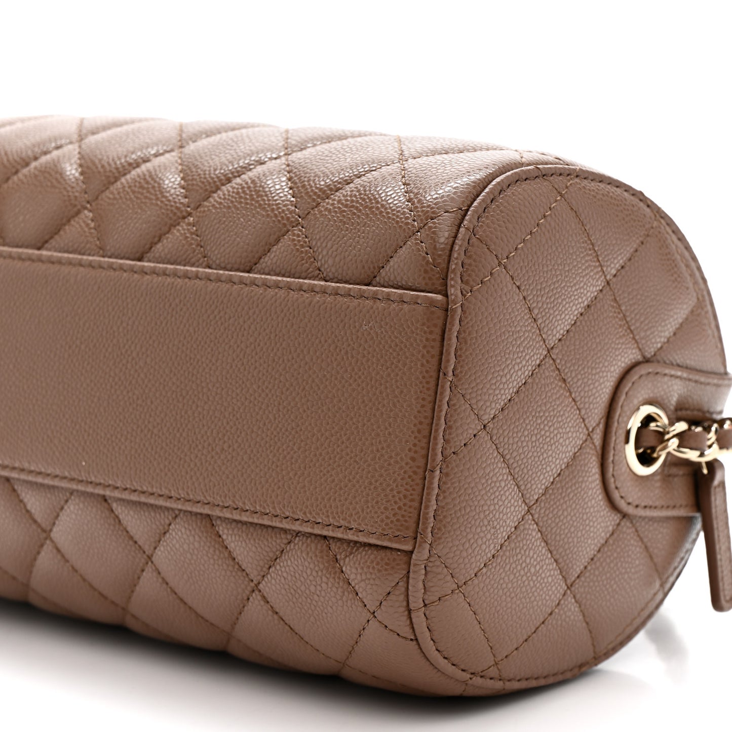 Caviar Quilted Barrel Clutch With Chain Brown