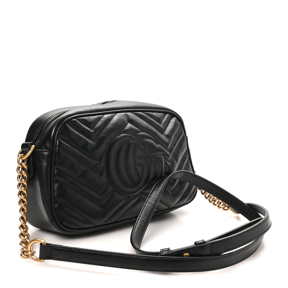 Calfskin Matelasse Small GG Marmont Chain Shoulder Bag Black
