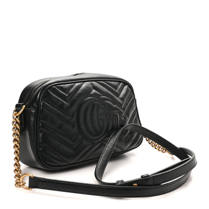 Gucci Calfskin Matelasse Small GG Marmont Chain Shoulder Bag Black 2 of 9