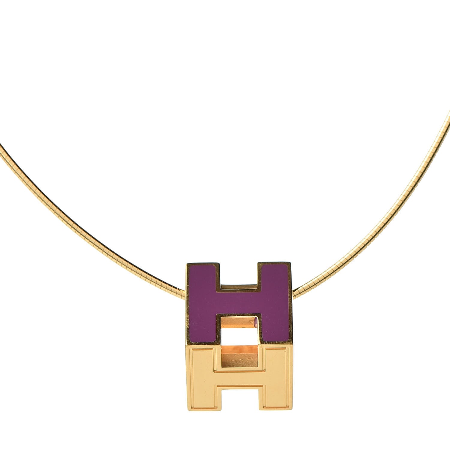 Hermes Gold Lacquered Cage d'H Pendant Necklace Ultraviolet 4 of 8