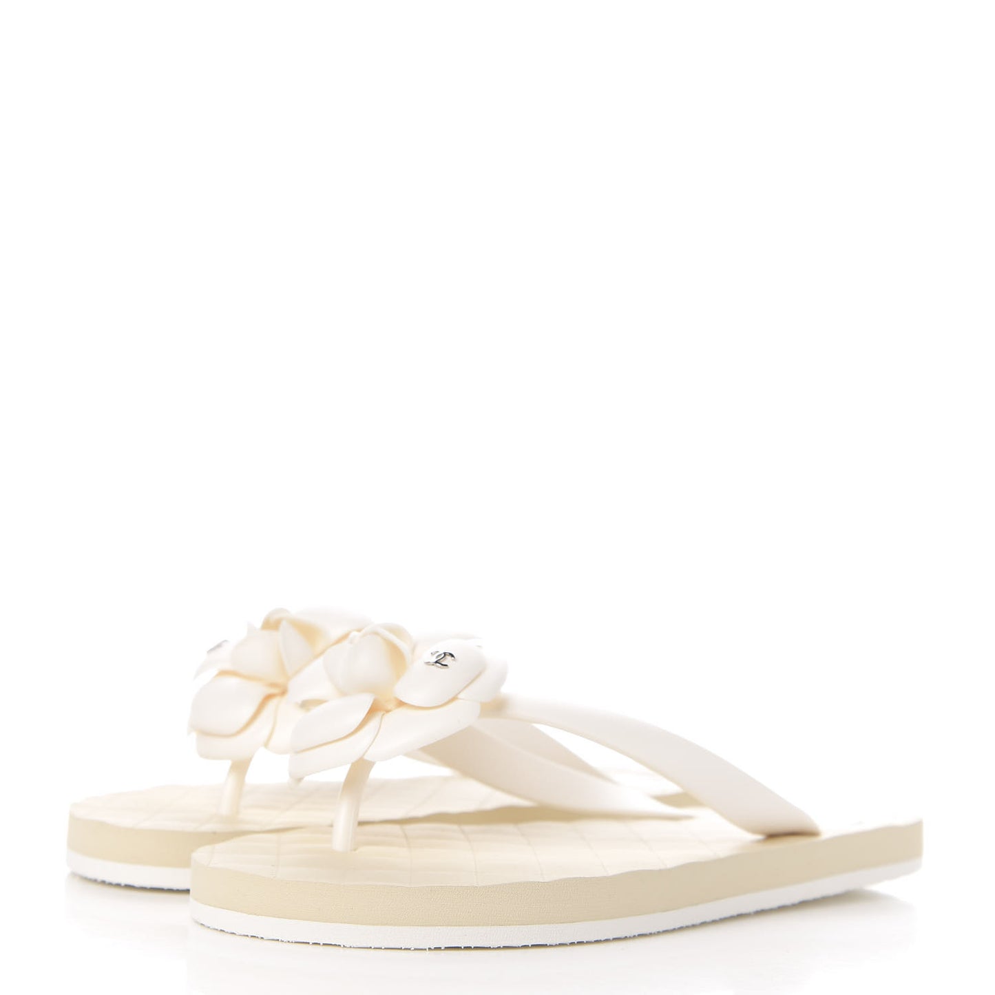 PVC Camellia Thong Sandals 38 Ivory