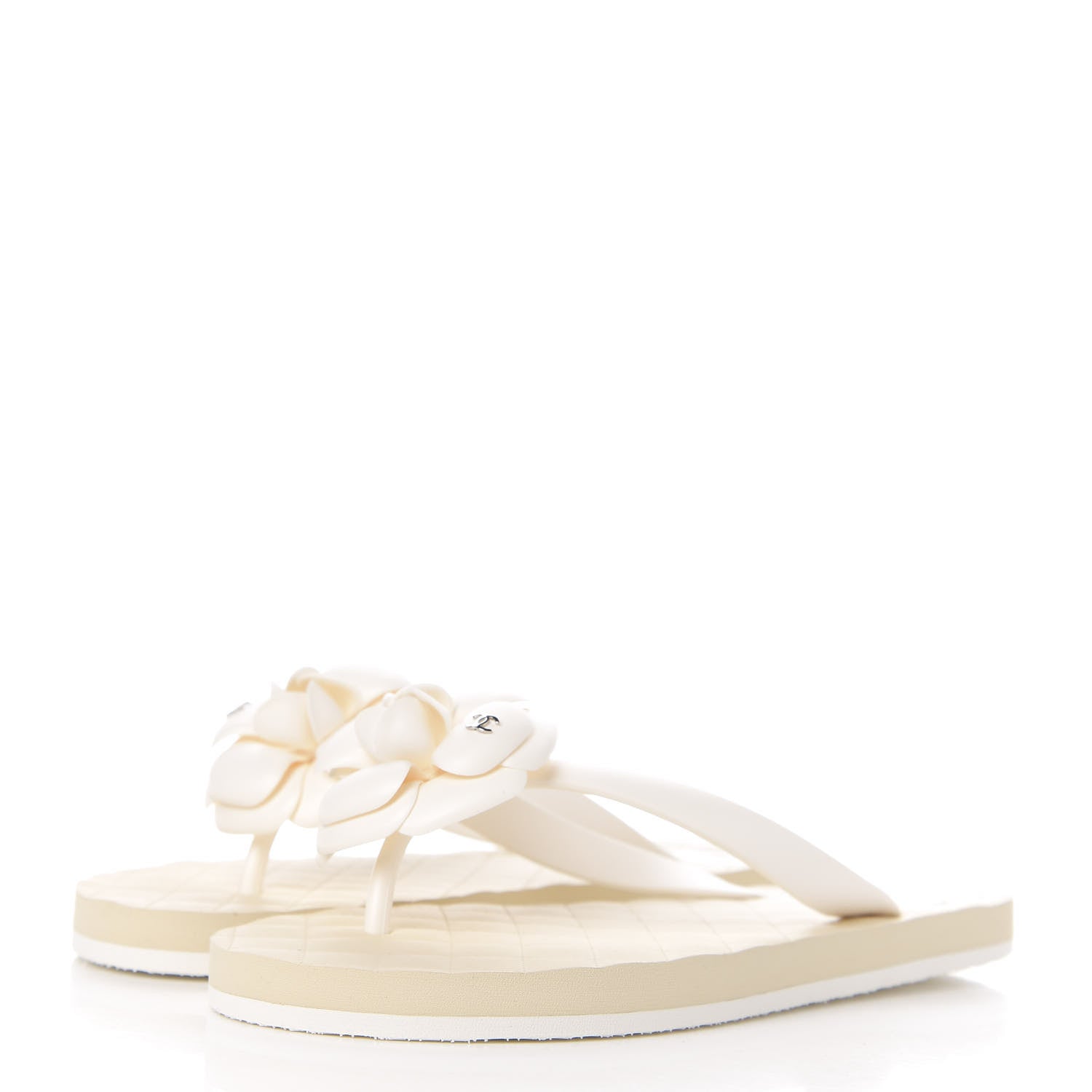 Chanel PVC Camellia Thong Sandals 38 Ivory 3 of 8