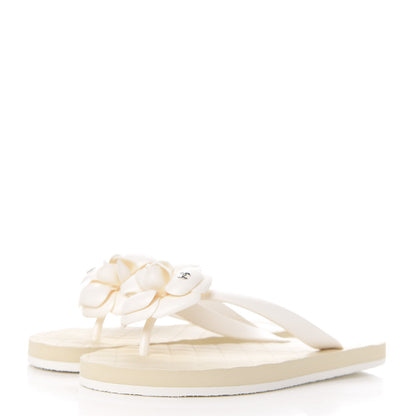 Chanel PVC Camellia Thong Sandals 38 Ivory 3 of 8