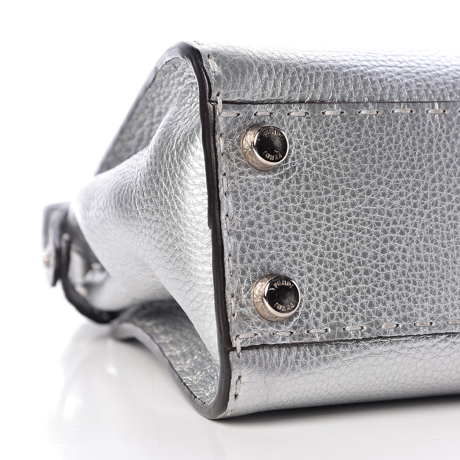 Fendi Cuoio Romano Lux Selleria Mini Peekaboo Iconic Satchel Argento 10 of 13