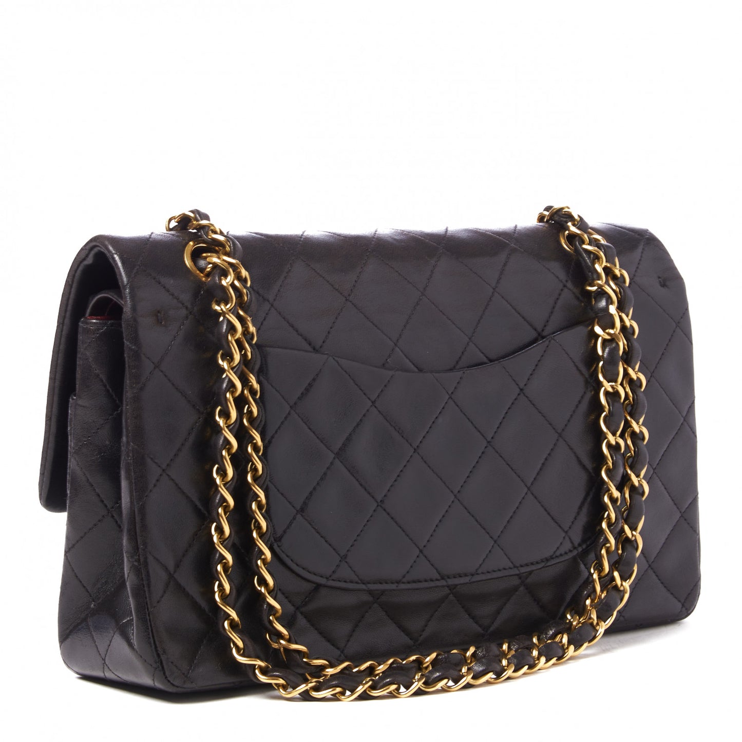 Lambskin Quilted Medium Double Flap Black