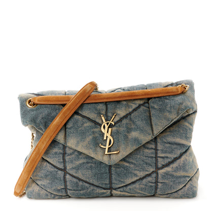 Saint Laurent Denim Quilted Medium Loulou Puffer Monogram Chain Satchel Blue Cinnamon 1 of 10