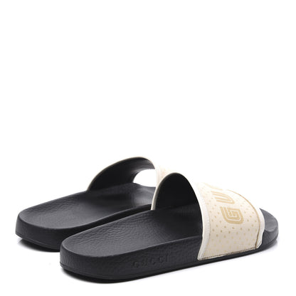 Gucci X SEGA Supreme Canvas GUCCY Stars Womens Slide Sandals 41 Mystic White Gold 4 of 10