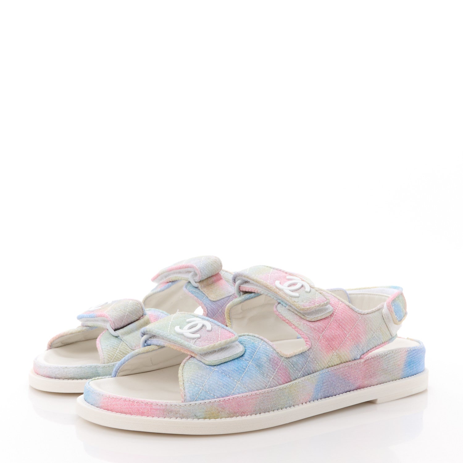 Chanel Printed Fabric Quilted Dad Sandals 40.5 Green Pink Blue 3 of 10