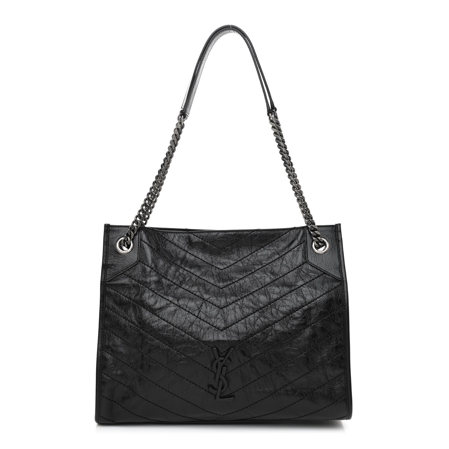 Saint Laurent Crinkled Calfskin Matelasse Monogram Medium Niki Shopper Tote Black 1 of 8