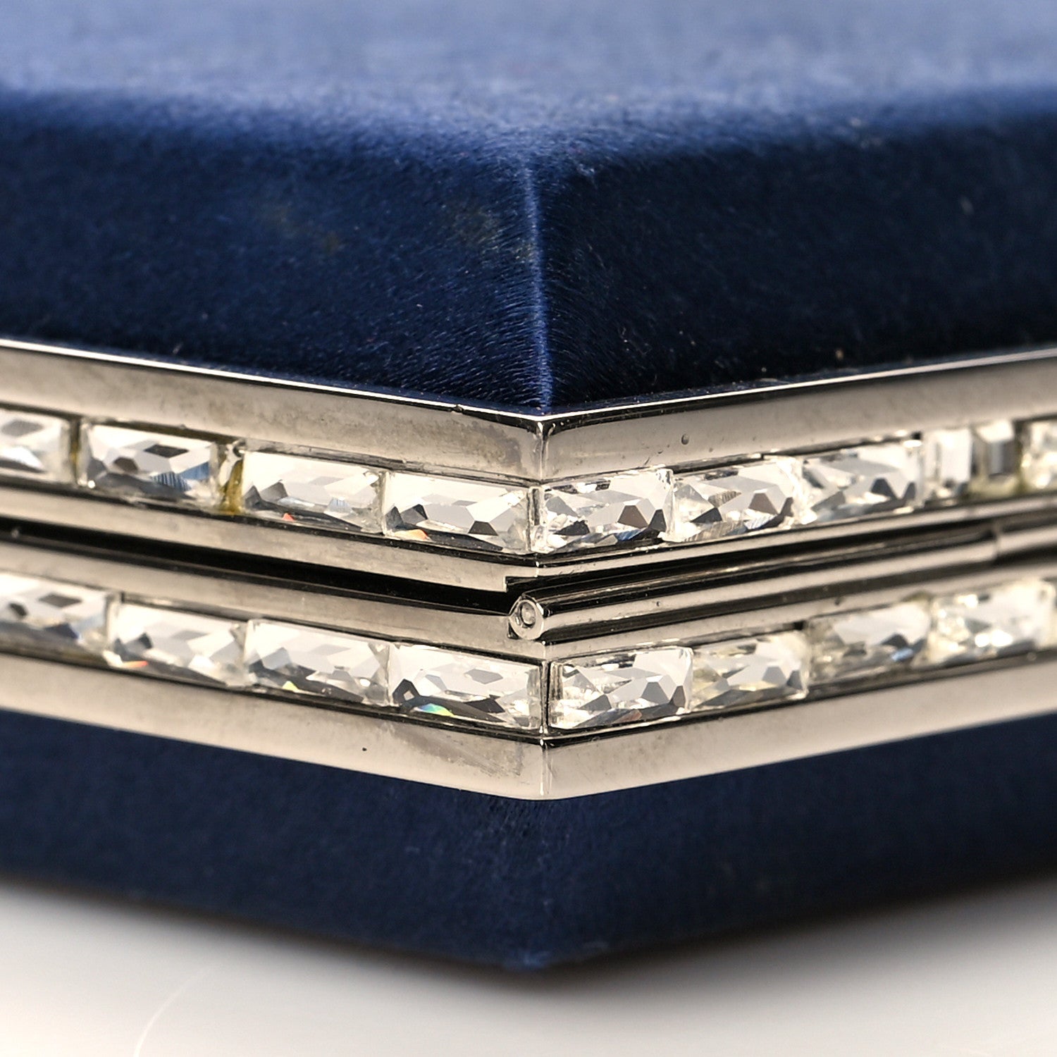 Judith Leiber Satin Crystal Frame Coffered Evening Clutch Navy 9 of 10