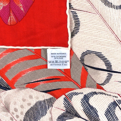 Hermes Cashmere Silk Plumes En Fete Shawl 140 Rouge Gris Fuchsia 2 of 4