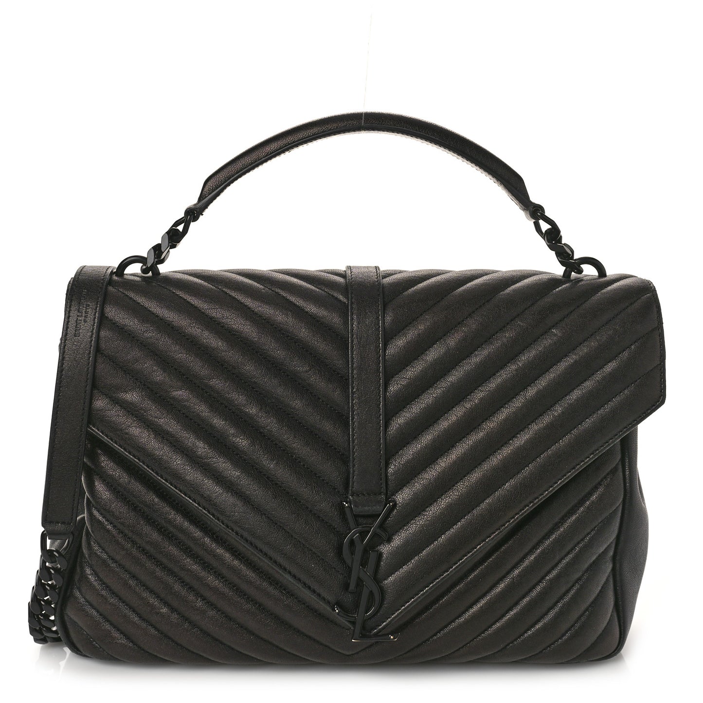 Sheepskin Matelasse Chevron Monogram Monochrome Large College Satchel Black