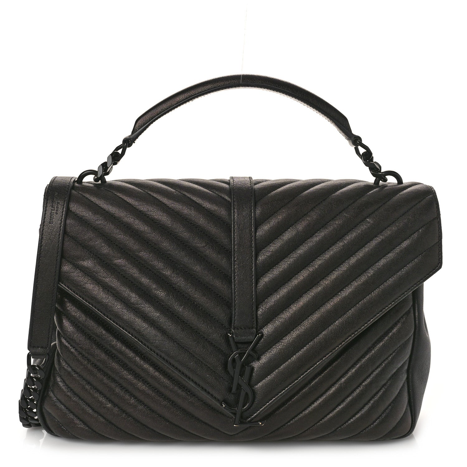 Saint Laurent Sheepskin Matelasse Chevron Monogram Monochrome Large College Satchel Black 1 of 12