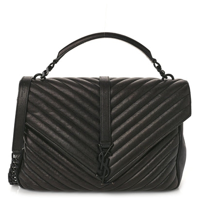 Saint Laurent Sheepskin Matelasse Chevron Monogram Monochrome Large College Satchel Black 1 of 12