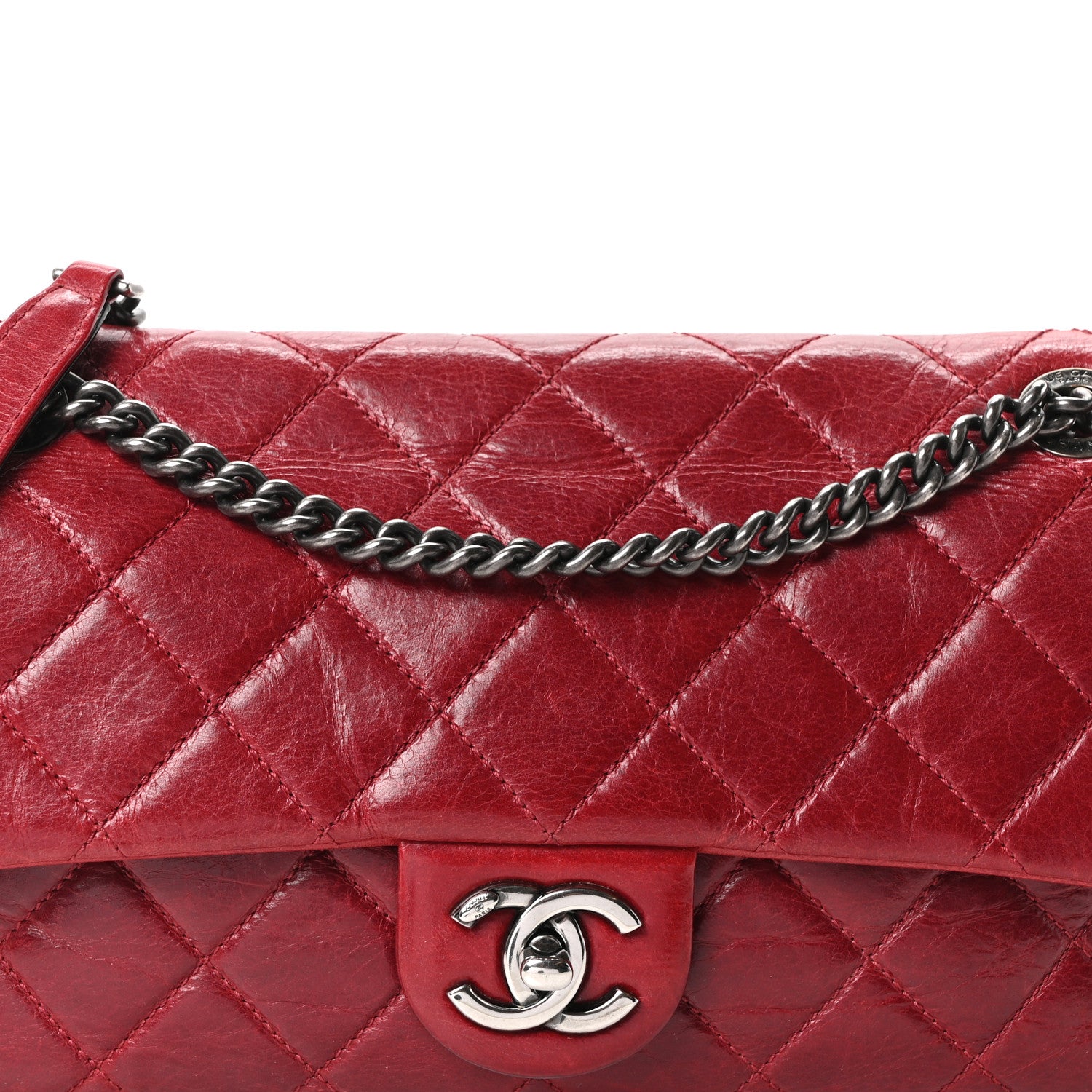 Chanel Glazed Calfskin Quilted Medium Duo Color Flap Dark Red 8 of 10