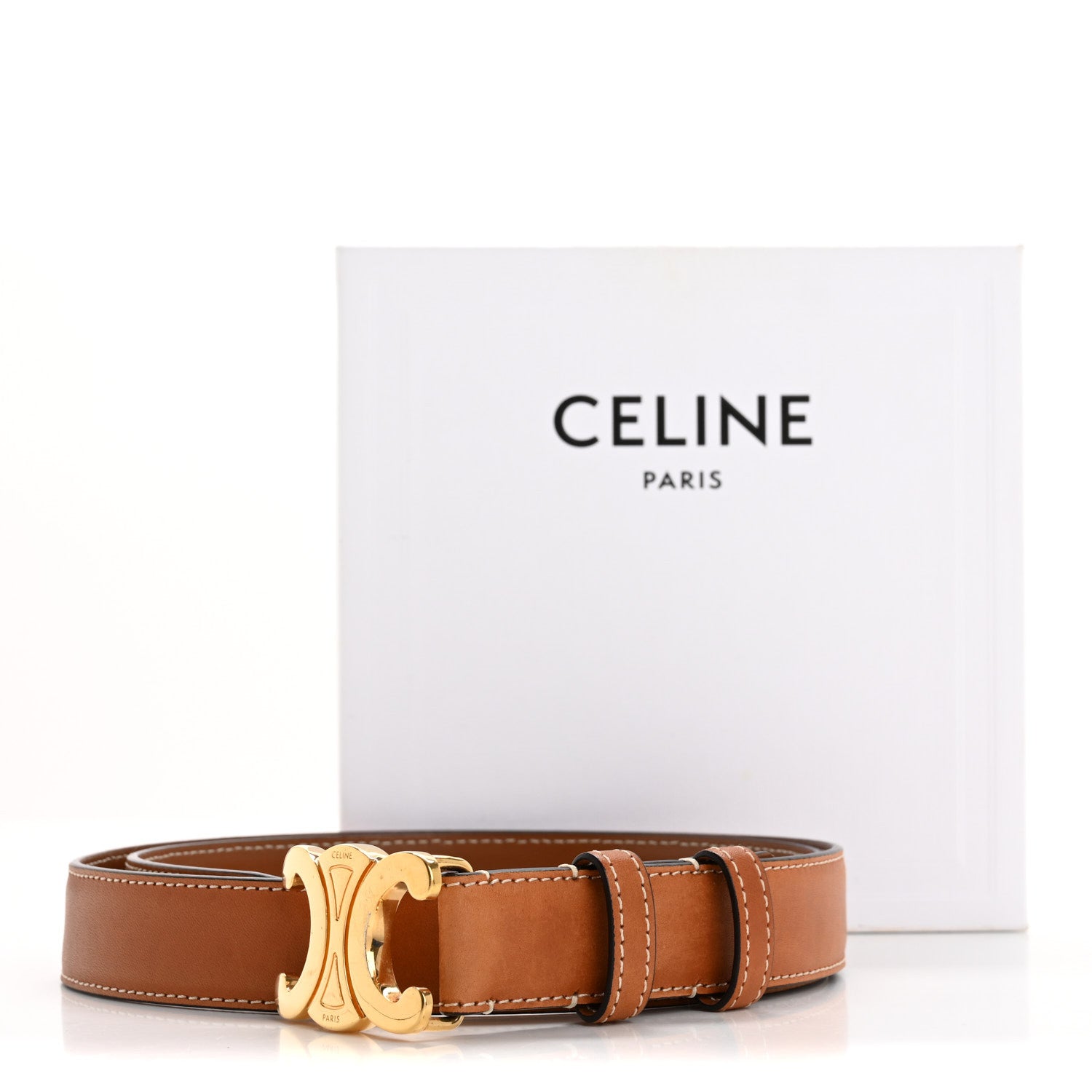 Celine Box Calfskin Small 18mm Triomphe Belt 80 32 Tan 8 of 8
