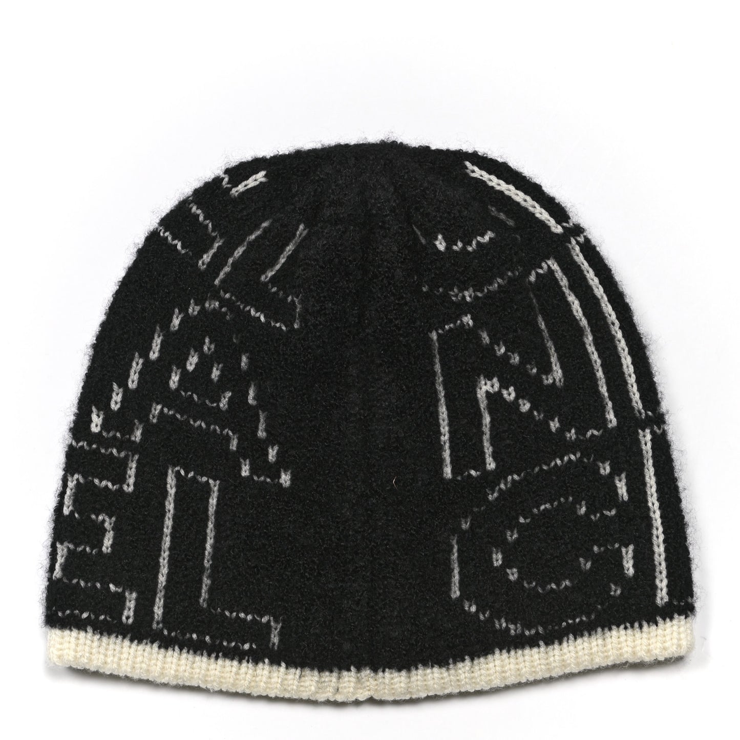 Cashmere Wool Silk Logo Beanie Hat Black White