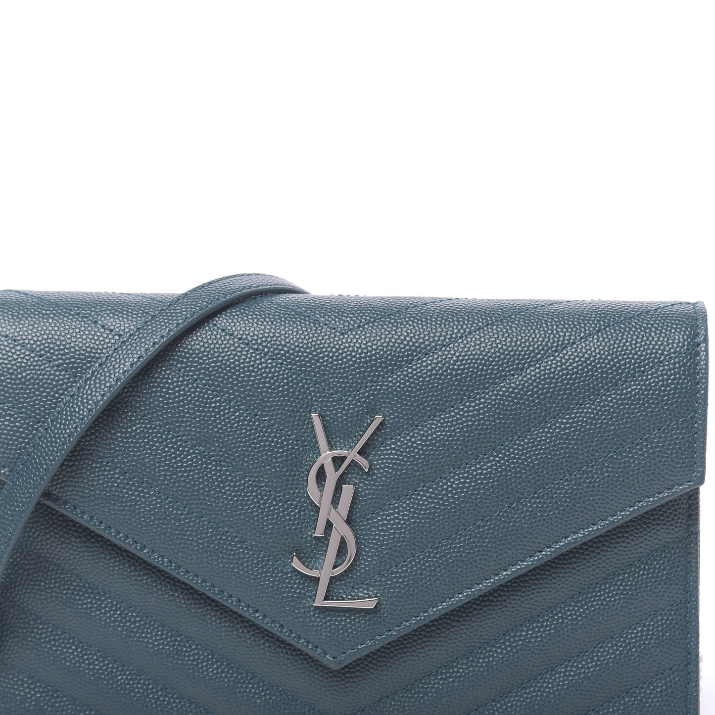 Grain De Poudre Matelasse Chevron Monogram Envelope Chain Wallet Peacock Green