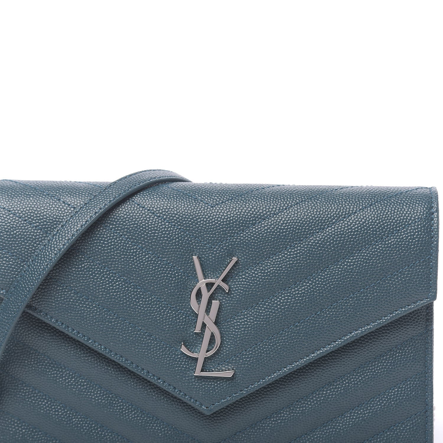 Saint Laurent Grain De Poudre Matelasse Chevron Monogram Envelope Chain Wallet Peacock Green 9 of 12