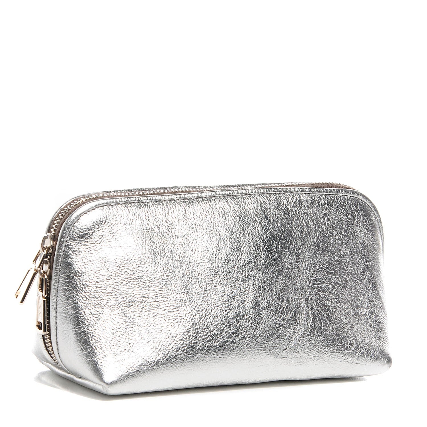 Saint Laurent Metallic Leather Belle de Jour Cosmetic Case Dark Silver 3 of 8