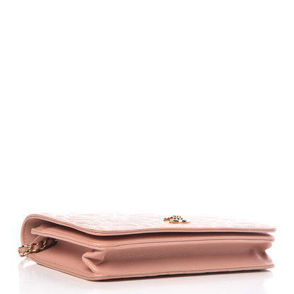 Chanel Caviar Camellia Embossed Wallet On Chain WOC Light Pink 4 of 12