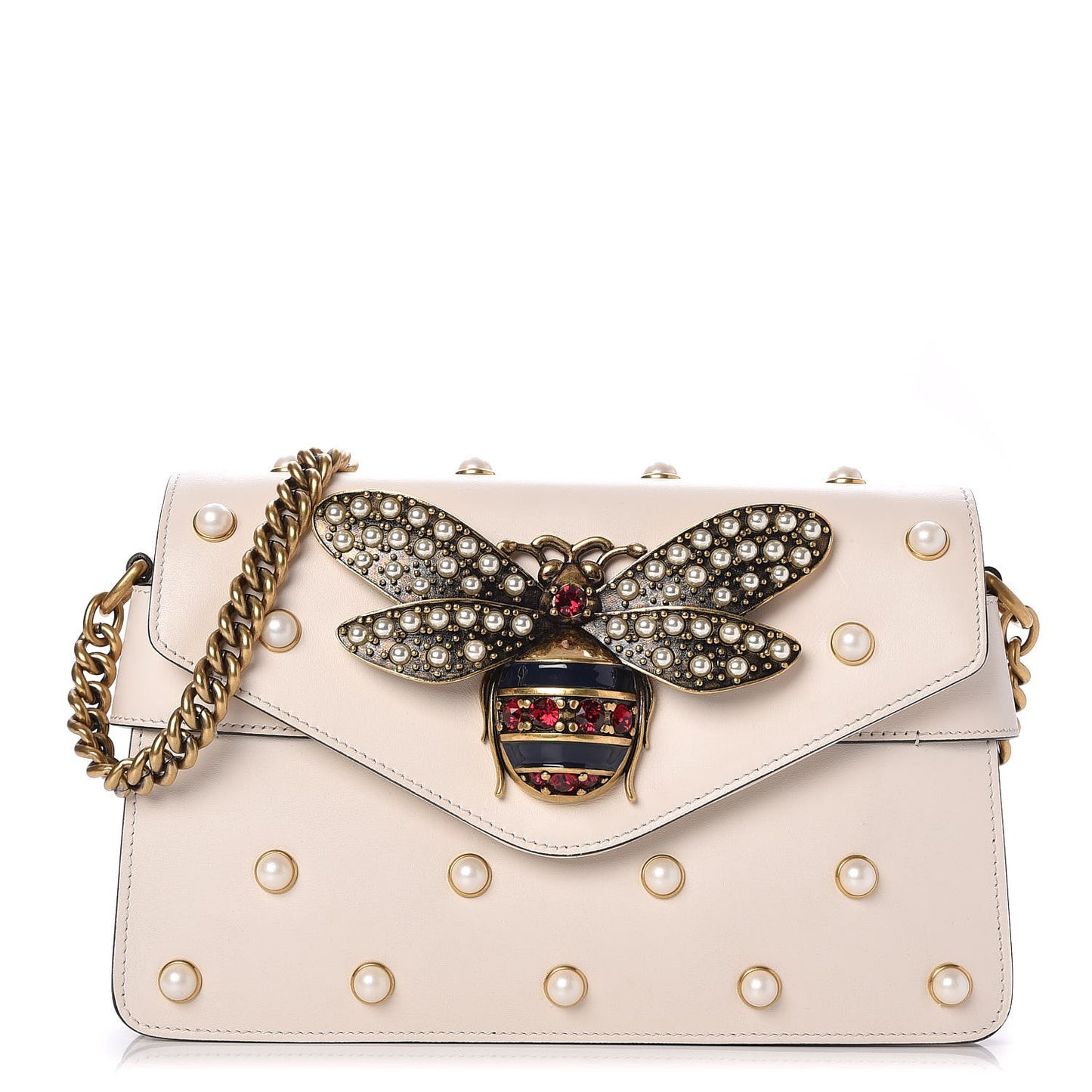 Nappa Pearl Studded Mini Queen Margaret Broadway Shoulder Bag Mystic White