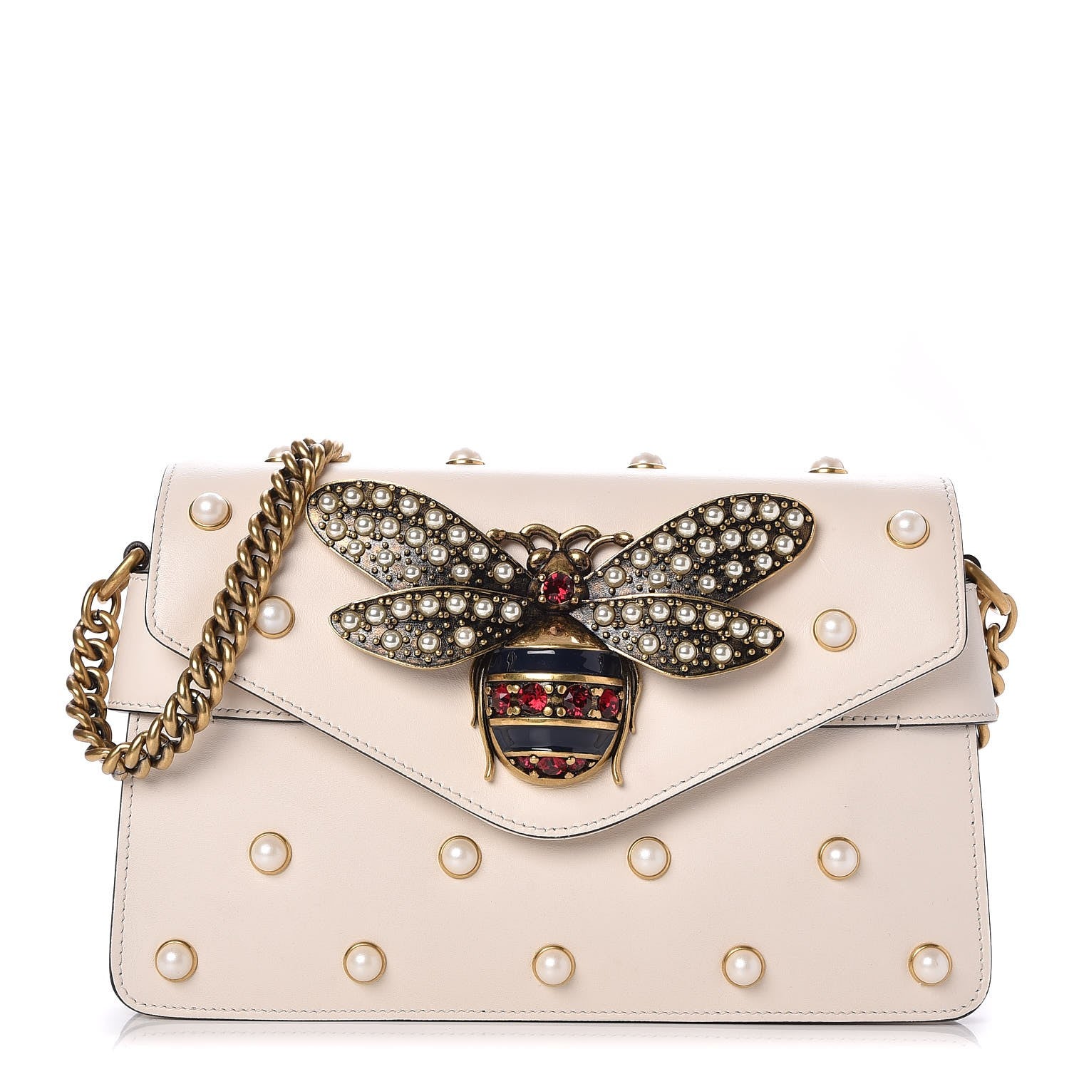 Gucci Nappa Pearl Studded Mini Queen Margaret Broadway Shoulder Bag Mystic White 1 of 7