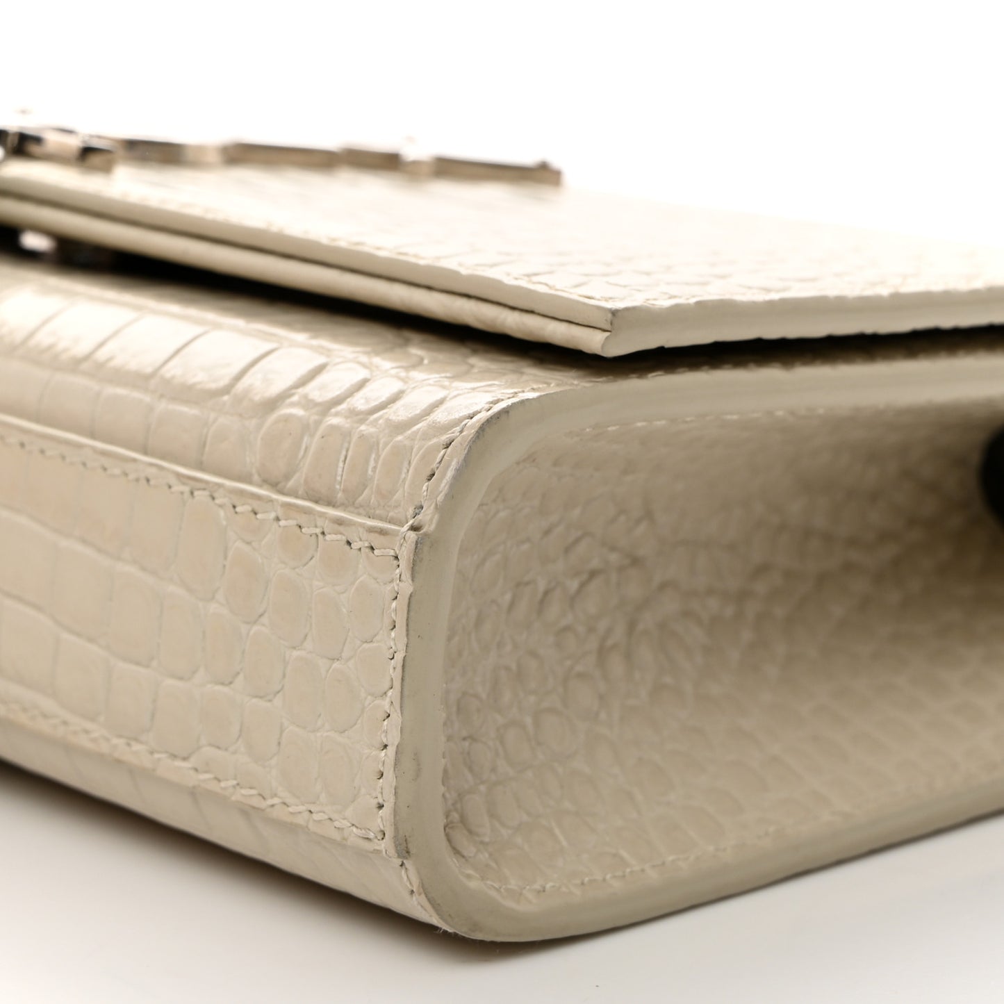 Calfskin Crocodile Embossed Small Classic Monogram Kate Tassel Satchel Blanc Vintage