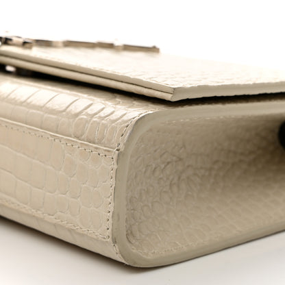 Saint Laurent Calfskin Crocodile Embossed Small Classic Monogram Kate Tassel Satchel Blanc Vintage 11 of 11