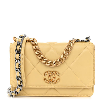 Chanel Lambskin Quilted Chanel 19 Wallet On Chain WOC Yellow 1 of 13